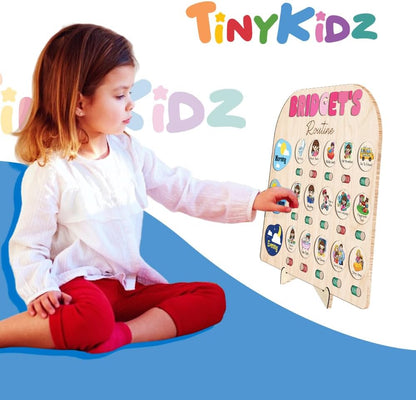 TinyKidz Wooden Daily Routine Chart 11x15, Schedule Board for Kids, Wooden Chore Chart for Kids, Responsibilities Chart for Toddlers, Morning Bedtime Routine for Toddlers