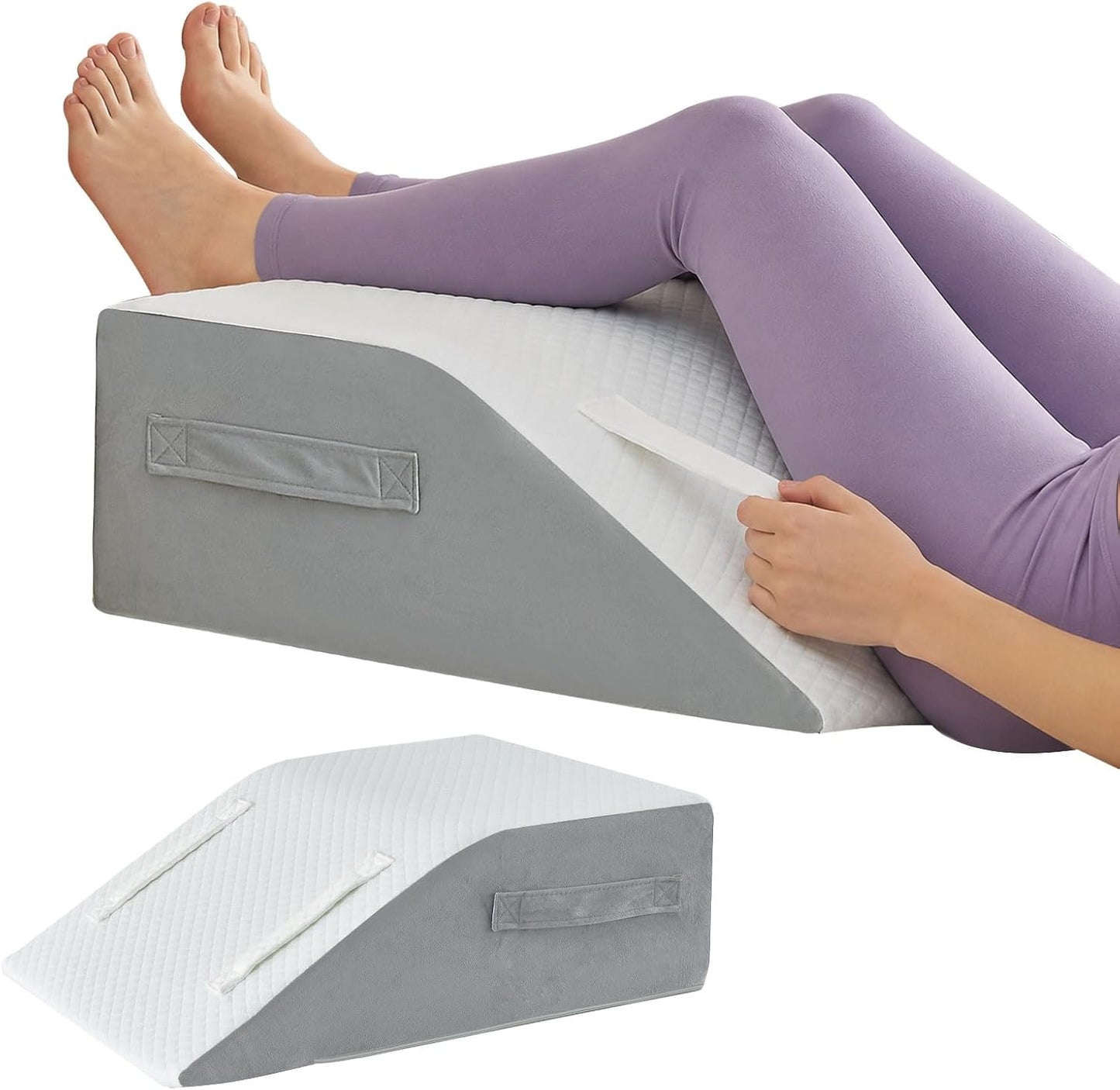 Yojoker Leg Elevation Pillow Blood Circulation, Memory Foam Wedge Pillow for Legs Swelling, Leg Elevation Pillows for After Surgery, Knee Wedge Pillow for Sleeping Back Hip Ankles Relief White/Grey