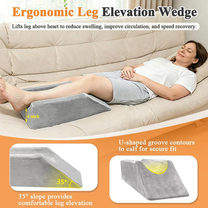Leg Elevation Wedge Pillow for After Surgery, Knee Pillow Foam Leg Support for Sleeping , Elevating Cushion for Legs Swelling, Leg Elevator Positioning Wedge for Ankle Surgery Recovery (19.7" Long)