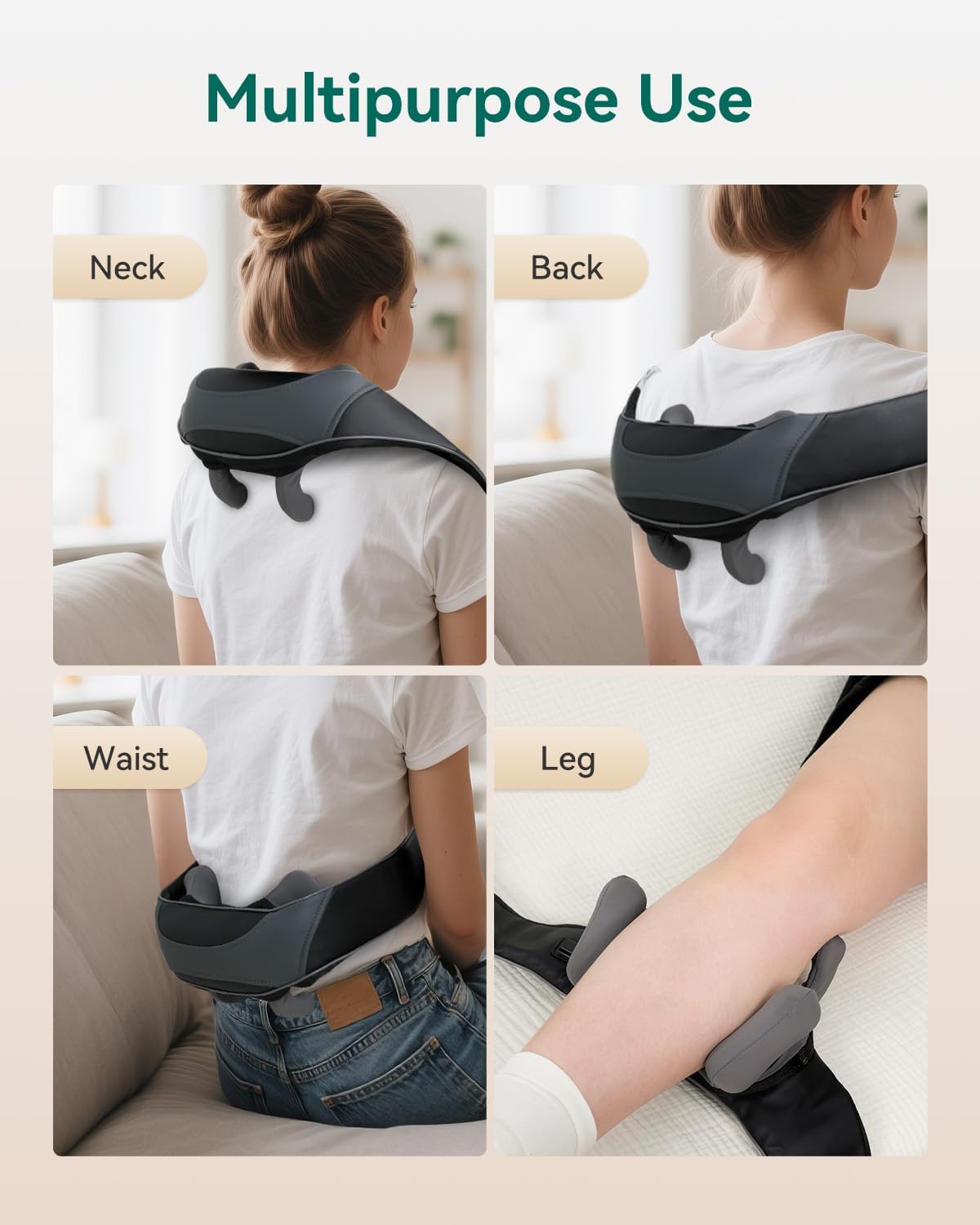 Snailax Cordless Neck & Shoulder Massager with Kneading, Heat, USB-C