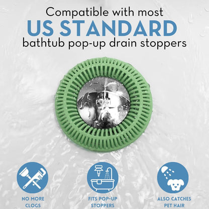 TubRing Pop-Up Drain Protector & Strainer Silicone Hair Catcher, Aqua | Easy snap-in design fits around bathtub stoppers. Customizable utility guard for clog prevention. Fits 1.85"- 2.16" drains.