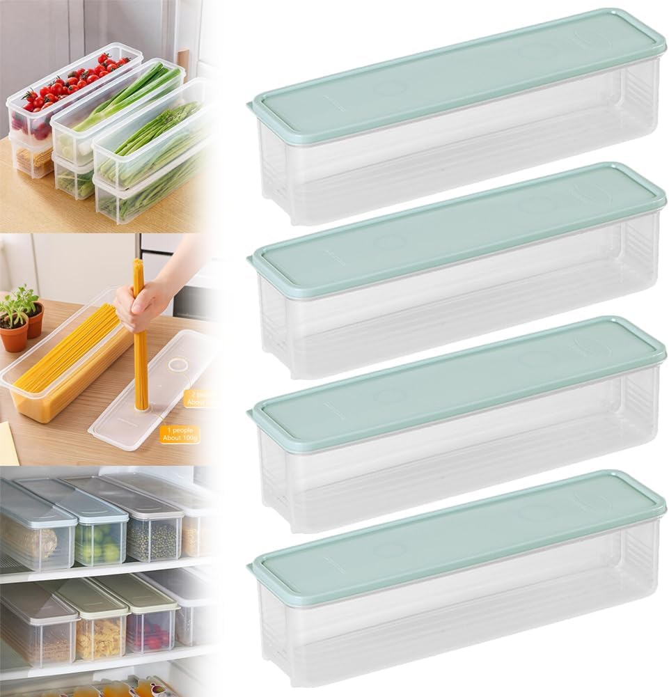 Storage & Crisper Boxes, 35oz Stackable Airtight Keeper for Refrigerator and Fridge, Food Storage Containers with Lids Keep Fresh for Spaghetti Salad Lettuce Herb Fruit Vegetable Cheese Bacon (Blue)