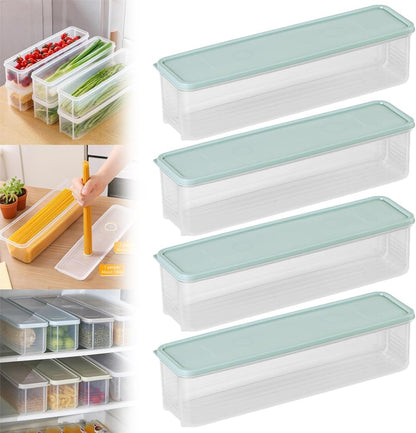 Storage & Crisper Boxes, 35oz Stackable Airtight Keeper for Refrigerator and Fridge, Food Storage Containers with Lids Keep Fresh for Spaghetti Salad Lettuce Herb Fruit Vegetable Cheese Bacon (Blue)