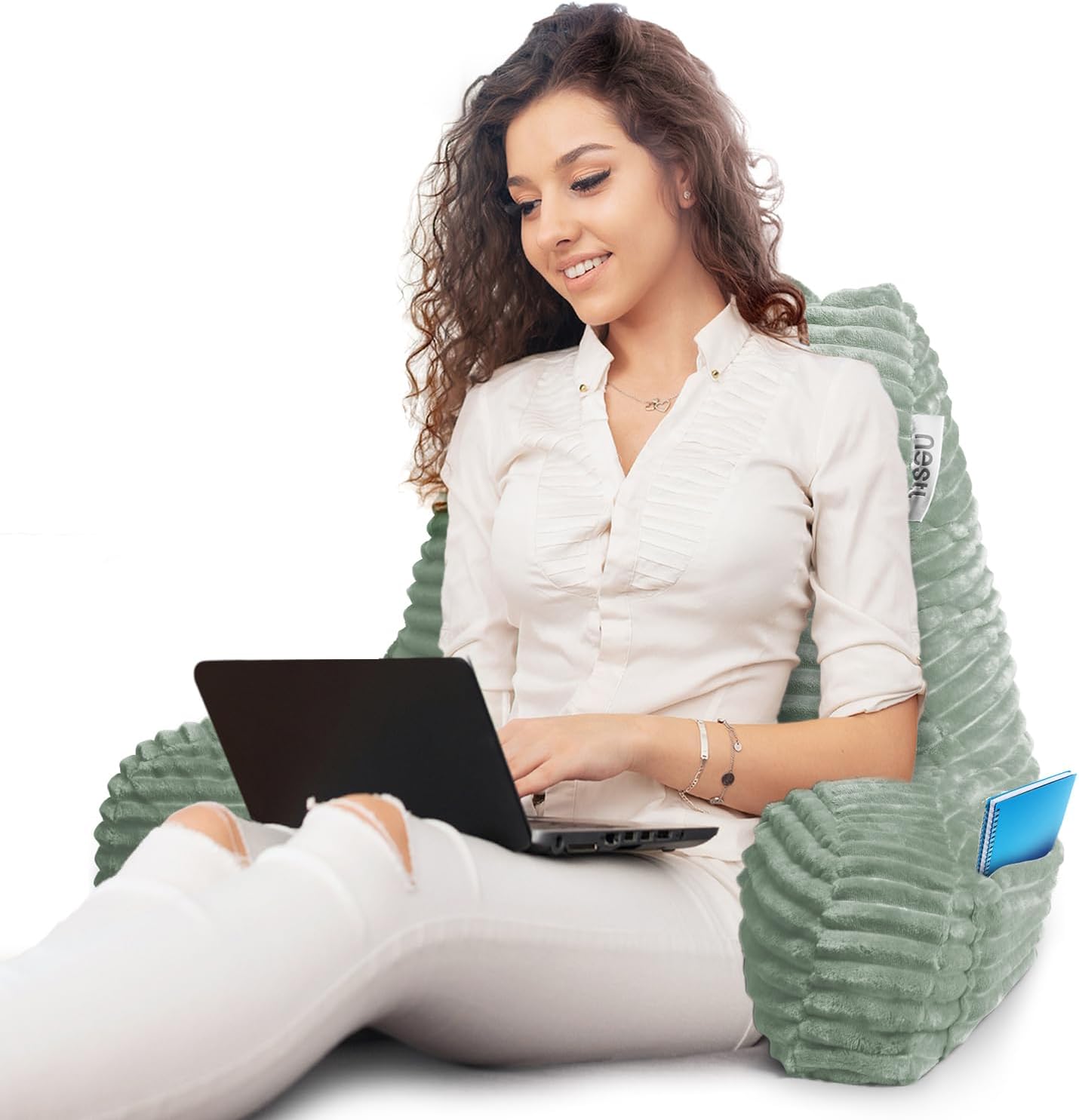 Nestl Reading Pillow with Shredded Memory Foam, Luxe Cut Plush Back Pillow for Sitting Up in Bed, Back and Arms Adjustable Support for Adult & Teens, Backrest Pillows with Washable Cover Dark Grey