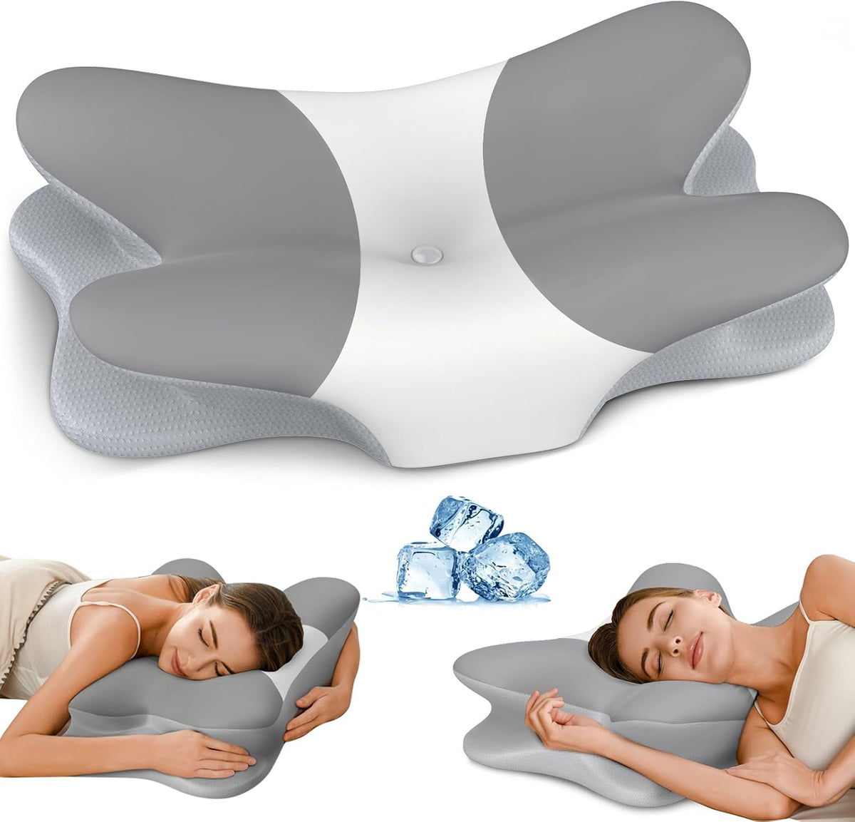 Cervical Pillow for Neck Pain Relief, Ergonomic Neck Pillow for Sleeping, Contour Pillow for Neck Support, Memory Foam Pillows for Side Back Stomach Sleepers(White&Grey)
