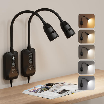 Wall Mounted Reading Light for Bed, Headboard Light with 360° Flexible Arm, Hand Wave Sensor, Focused 60° Beam, 5 Color Temperatures, Stepless Dimming, Memory Function, USB-C Output, Black 1 Pack