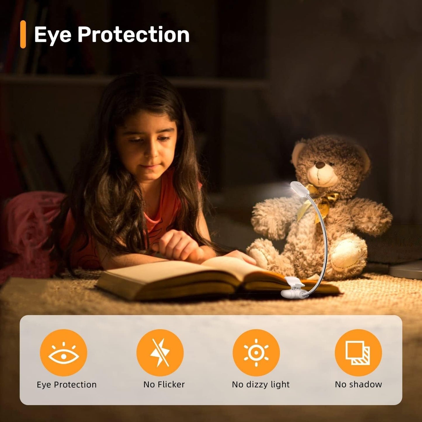 Mini Book Light, Rechargeable Up to 60 Hours, 9-Level Brightness, Easy Clip On Lamp for Night Reading in Bed, Eye Protection Table Light for Bookworms, Kids