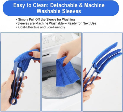 2PCS Blind Cleaner Brushs with 5 Reusable Microfiber Sleeves Brush, Window Blind Duster Tool Blind Cleaner Tool for Window, Car Air Condition, Fans, Exhaust Vent