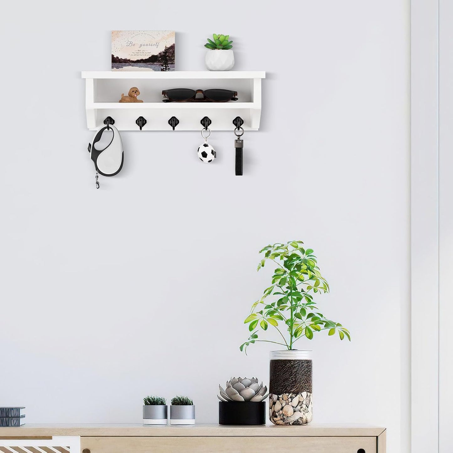 Nekon Key Holder Wall Mount, Wall Organizer Shelf with 5 Key Hooks | Wall Mounted Key Rack Room Decor for Home and Apartment Essentials