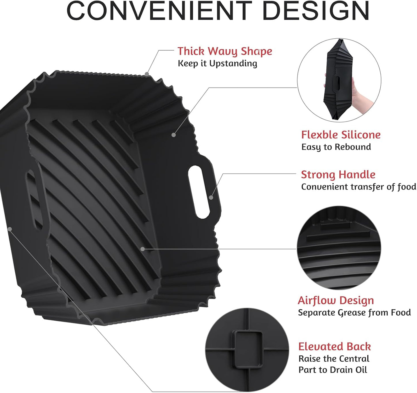 Air Fryer Silicone Liners 2 Pack, Reusable Square Air fryer Basket Liners, 4-6Qt Silicone Baking Tray for Instant Air fryer, Oven Microwave Pot Accessories, Food Grade Kitchen Gadgets