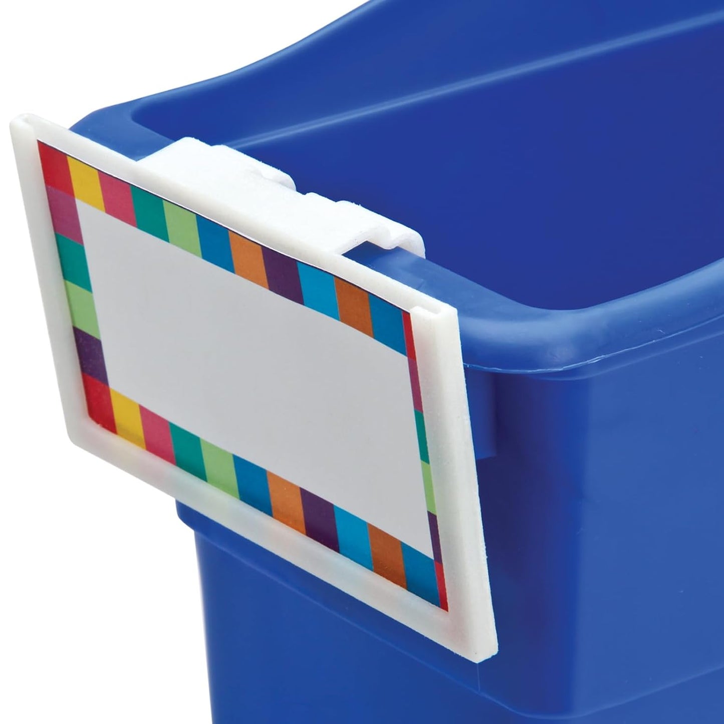 Really Good Stuff Basket & Bin Label Holders with Labels, 12-Pack | Storage for Classroom Organization, Plastic Label Clip & Holder for Baskets, Clear & Durable