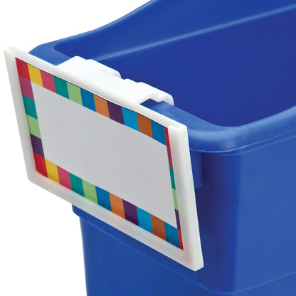 Really Good Stuff Basket & Bin Label Holders with Labels, 12-Pack | Storage for Classroom Organization, Plastic Label Clip & Holder for Baskets, Clear & Durable