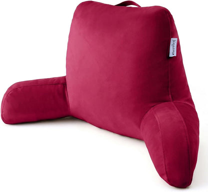 Reading Pillow with Adjustable Memory Foam,Adult Backrest with Arms, Back Pillow for Sitting in Bed with Washable Cover- Large, Gray