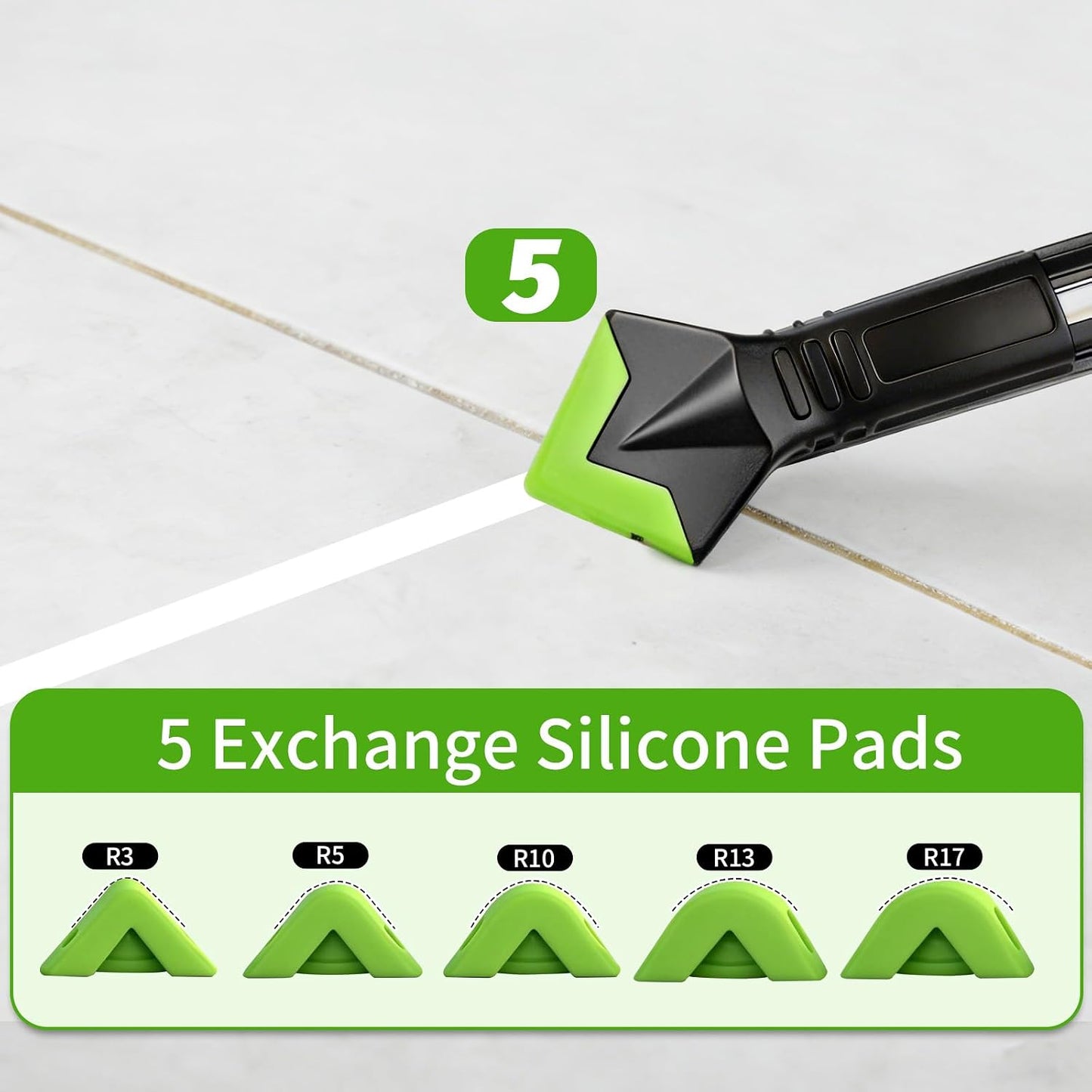 Caulking Tool 5 in 1, Caulk Remover & Silicone Sealant Finishing Kit with Grout Scraper and 6 Silicone Pads, Ideal for Kitchen, Bathroom, and Window Sealing