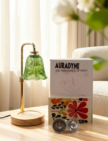 Candle Warmer Lamp, Flower Glass Candle Lamp with Timer, Birthday Gifts for Mom Women, Dimmable Height Adjustable Home Gifts, Home Decor for Home Bedroom Office Fragrance (Green Flower)