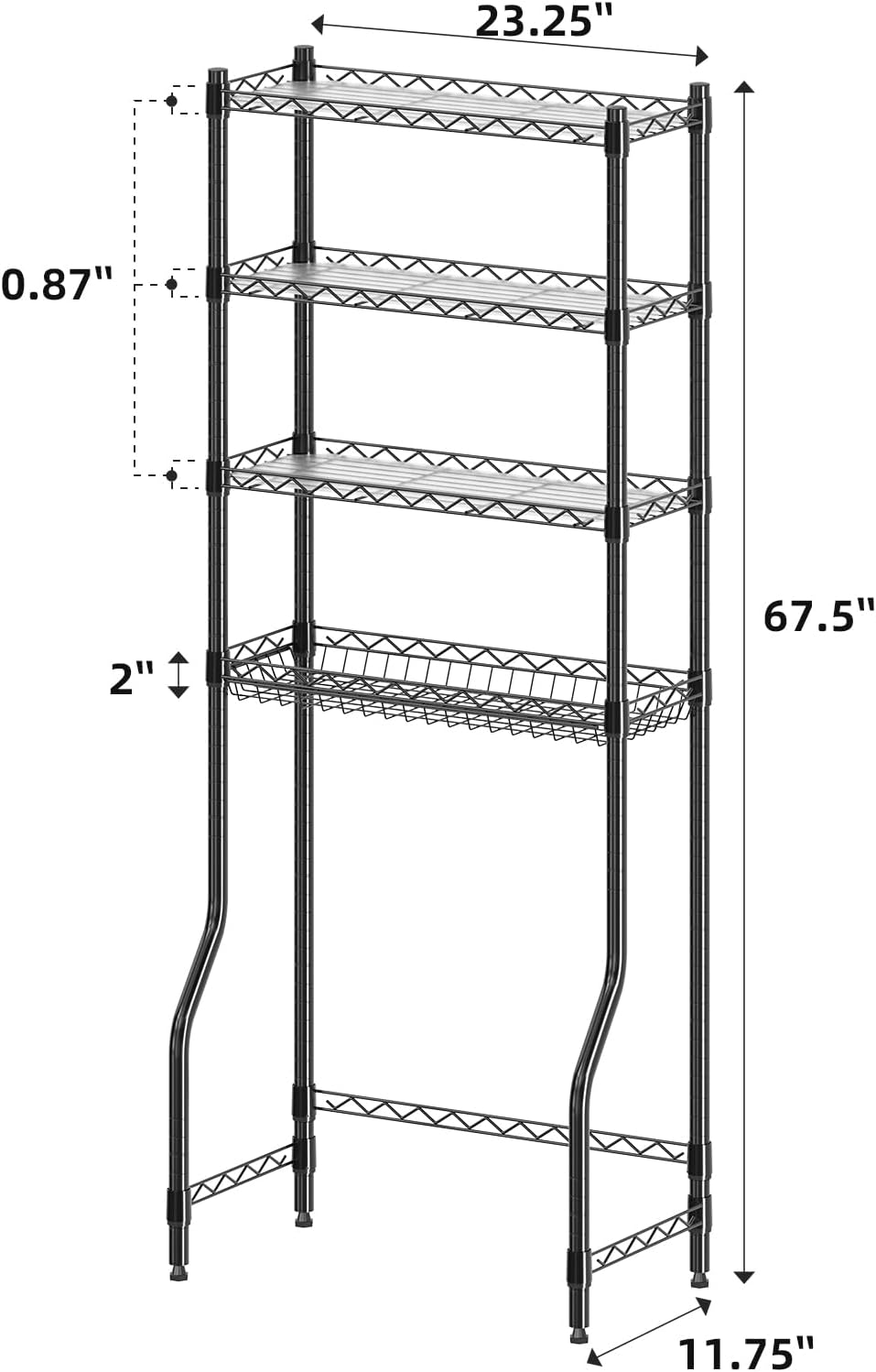 Simple Trending Over The Toilet Storage Cabinet, Metal Bathroom Shelf Organizer with Paper Holder and Hooks, 3 Tier, Black