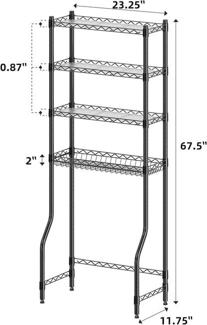 Simple Trending Over The Toilet Storage Cabinet, Metal Bathroom Shelf Organizer with Paper Holder and Hooks, 3 Tier, Black