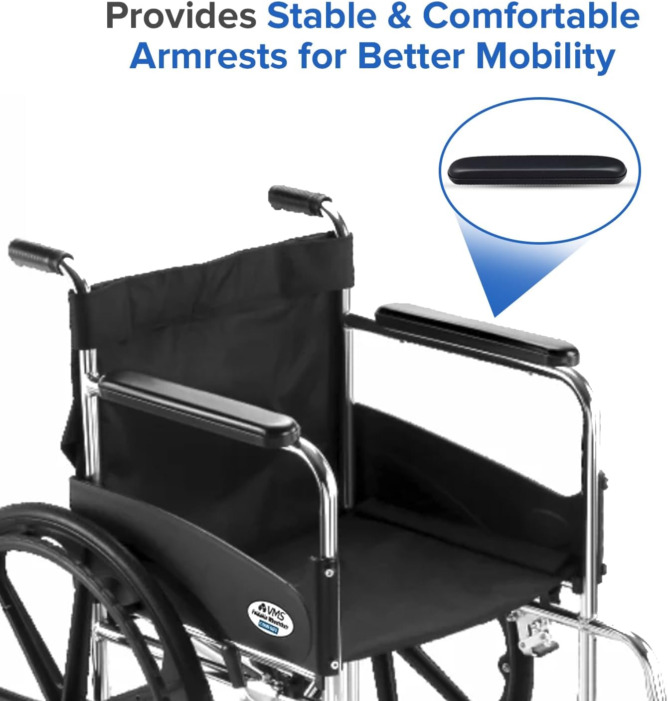 AlveyTech Heavy Duty Black 14" Full Length Padded Vinyl Armrest Pad for Wheelchair (Set of 2) - Replacement Comfortable Pads with Four Mounting Screws for Invacare & Drive Medical Wheelchairs