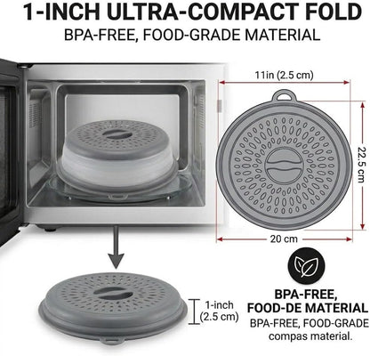 Microwave Splatter Cover for Food – Collapsible, Heat Resistant Vented Lid with Easy-Grip Handle, PP+TPR Plastic, Dishwasher Safe Kitchen Gadget, Green