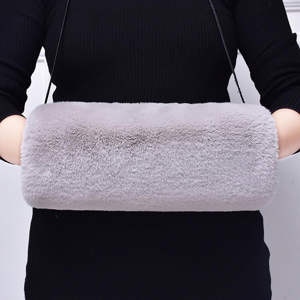 Faux Fur Hand Muffs for Women Winter Warm Arm Hand Warmer Gloves Arms Warmer Fluffy Warm Faux Fur Muffs with Strap