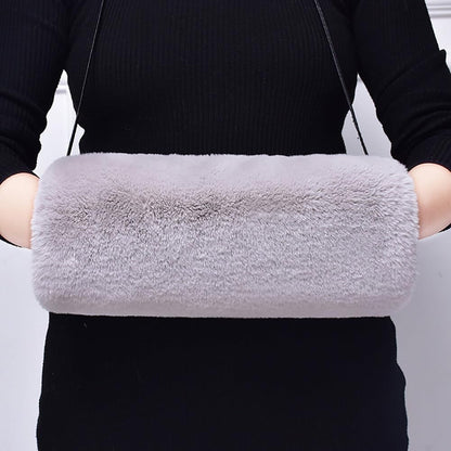 Faux Fur Hand Muffs for Women Winter Warm Arm Hand Warmer Gloves Arms Warmer Fluffy Warm Faux Fur Muffs with Strap