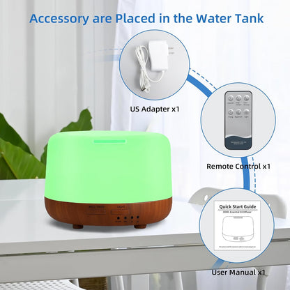 SPLITSKY 300ml Ultrasonic Essential Oil Diffuser with Remote Control | 7-color LED lighting, 2 mist modes, 2H and 4H timers, and waterless auto shut-off for bedrooms, desks and offices.