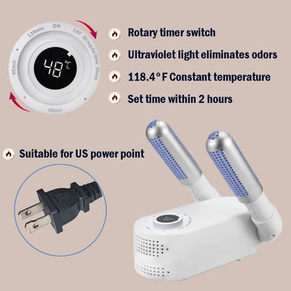 Electric Boxing Glove Dryer, Boot & Shoe Dryer and Warmer, Deodorizer | With Heat Blower & UV, Portable Foldable, Constant 118.4°F, 2H Timer, for Work Boots & Sneakers, Ski Boots, Glove, Socks, Hat