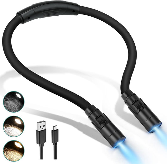 Rechargeable Hands-Free Neck Light with 3 Adjustable Color Modes, Black