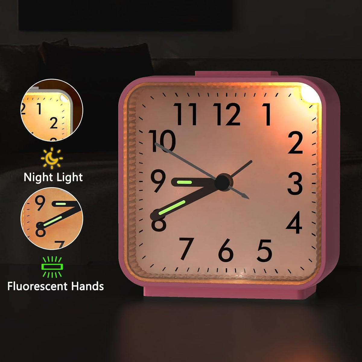 AMIR Analog Silent Non Ticking Small Clock, Travel Analog Alarm Clock