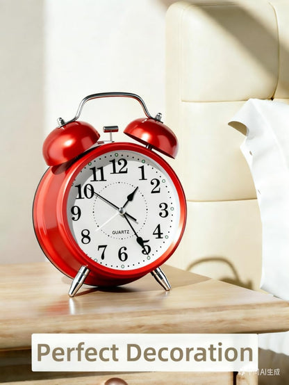 4 Inches Analog Alarm Clocks Retro Backlight Cute Simple Design with Night Light Silent Non-Ticking Battery Operated [Red]