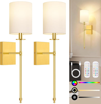 Battery Operated Wall Sconces Set of 2, Rechargeable Sconces with Remote