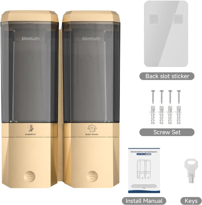 Shampoo and Conditioner Dispenser,Shower Dispenser 3 Chamber No Drill Shampoo Dispenser for Shower Wall Mounted Shower Soap Dispenser for Bathroom Hotel,Large Capacity 3 * 500ML,Gold