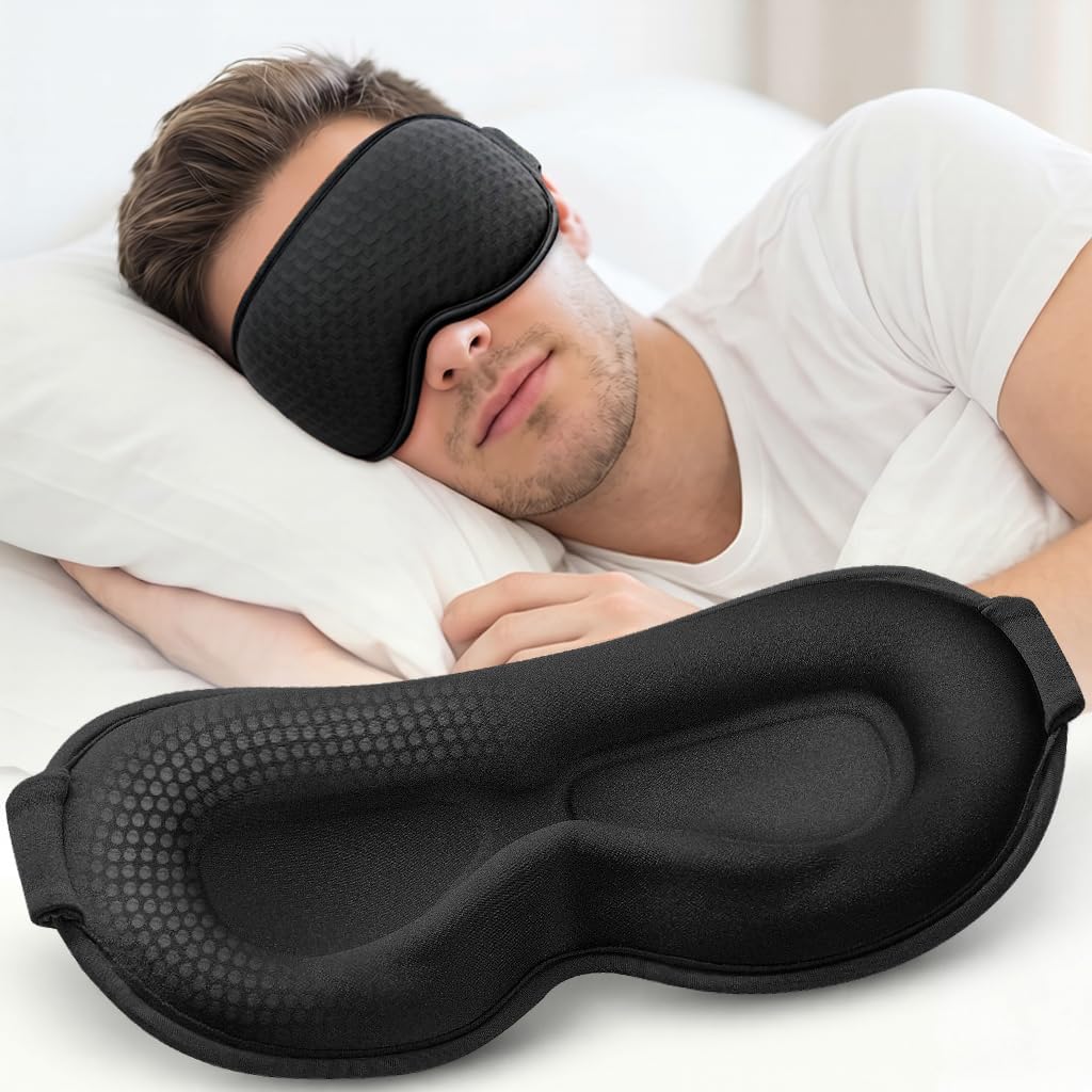 Blackout Weighted Eye Mask for Sleeping, 3D Contoured Sleep Mask for Men | Gentle-Pressure, Deep Cups, Zero Eye Pressure, Airplane Travel & Night Shift Essentials, Breathable Blindfold, Black
