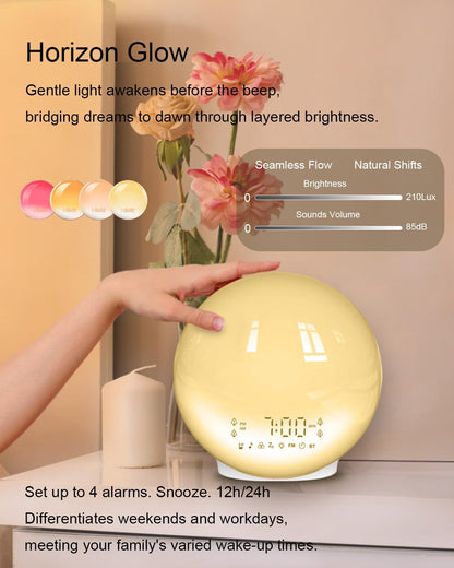Smart Sunrise Alarm Clock with No Signup APP Control & Wake-Up Light, 4 Alarms, Sound Machine, FM Radio, Wireless Speaker, White