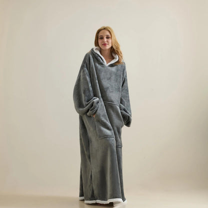 Wearable Blanket Sweatshirt, Warm and Cozy Giant Blanket Hoodie | Gifts for Women and Men - thick Flannel Blankets with Sleeves and Giant Pocket - Light Grey
