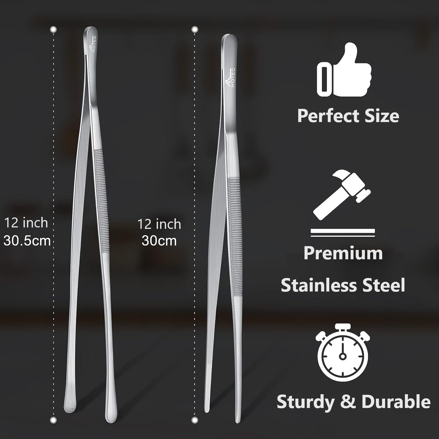 HOTEC Kitchen Tweezers Tongs Stainless Steel, Set of 6 - Professional Cooking Tweezers for Cooking, Chefs, BBQ, Seafood, Baking & Repair