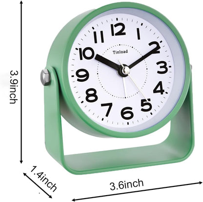 Tinload Analog Alarm Clock for Bedroom, Silent Non-Ticking Quartz Movement, Battery Operated with Snooze & On-Demand Light, Bedside Desk Table Clock, Ideal for Home, Office (Green)