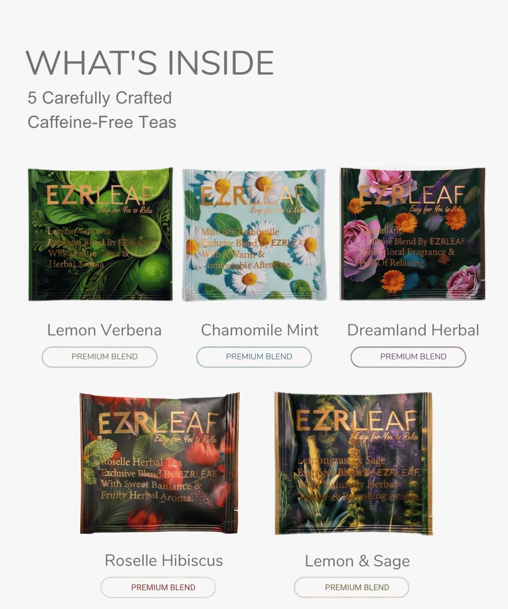 EZR LEAF Pura Herbal Tea Sampler - 22ct Caffeine-Free Tea Variety Gift Set