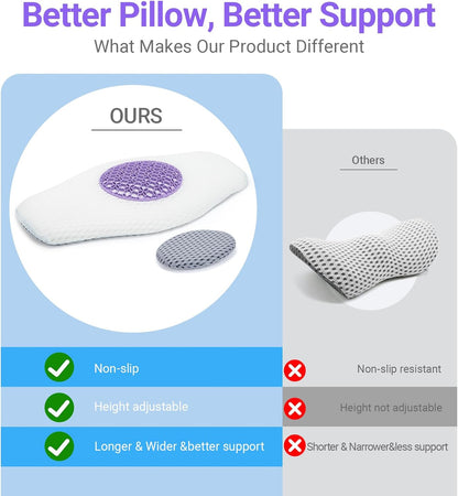 Lumbar Support Pillow for Sleeping, Memory Foam Lower Back Pillow with Adjustable Height Pad, Removable Washable Cover, Ergonomic Lumbar Cushion for Bed, Couch, Gift Box
