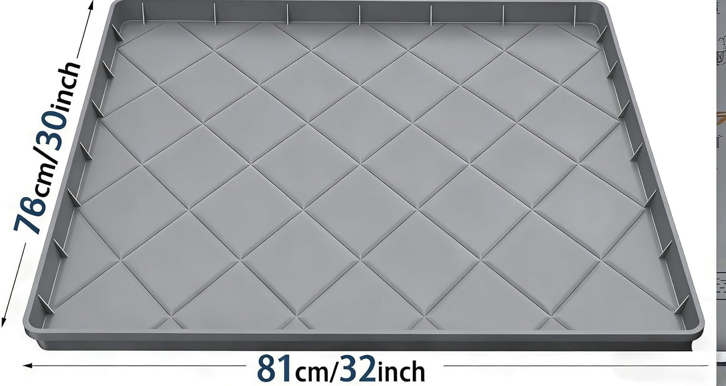 Washing Machine Drain Pan Silicone Mat 32 X 30 Inch Washer Drip Tray for Floor Protection， Rubber Anti Vibration Mat for Washer and Dryer