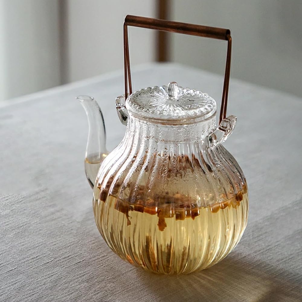 Stovetop Safe Glass Teapot with Removable Infuser Fine Borosilicate Tea Pot perfect for Fruit Flowering Tea Canister Premium Quality Tea Kettle Gift IW-G086 (25OZ, LINE)