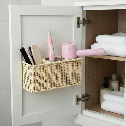 Hair Tool Organizer,Wall Mount Curling Iron Holder,Waterproof Wicker Hot Tools Organizer for Hair Dryer,Flat Irons,Curling Wands,Straighteners Storage,in Cabinet,Bathroom,Vanity (Nature)