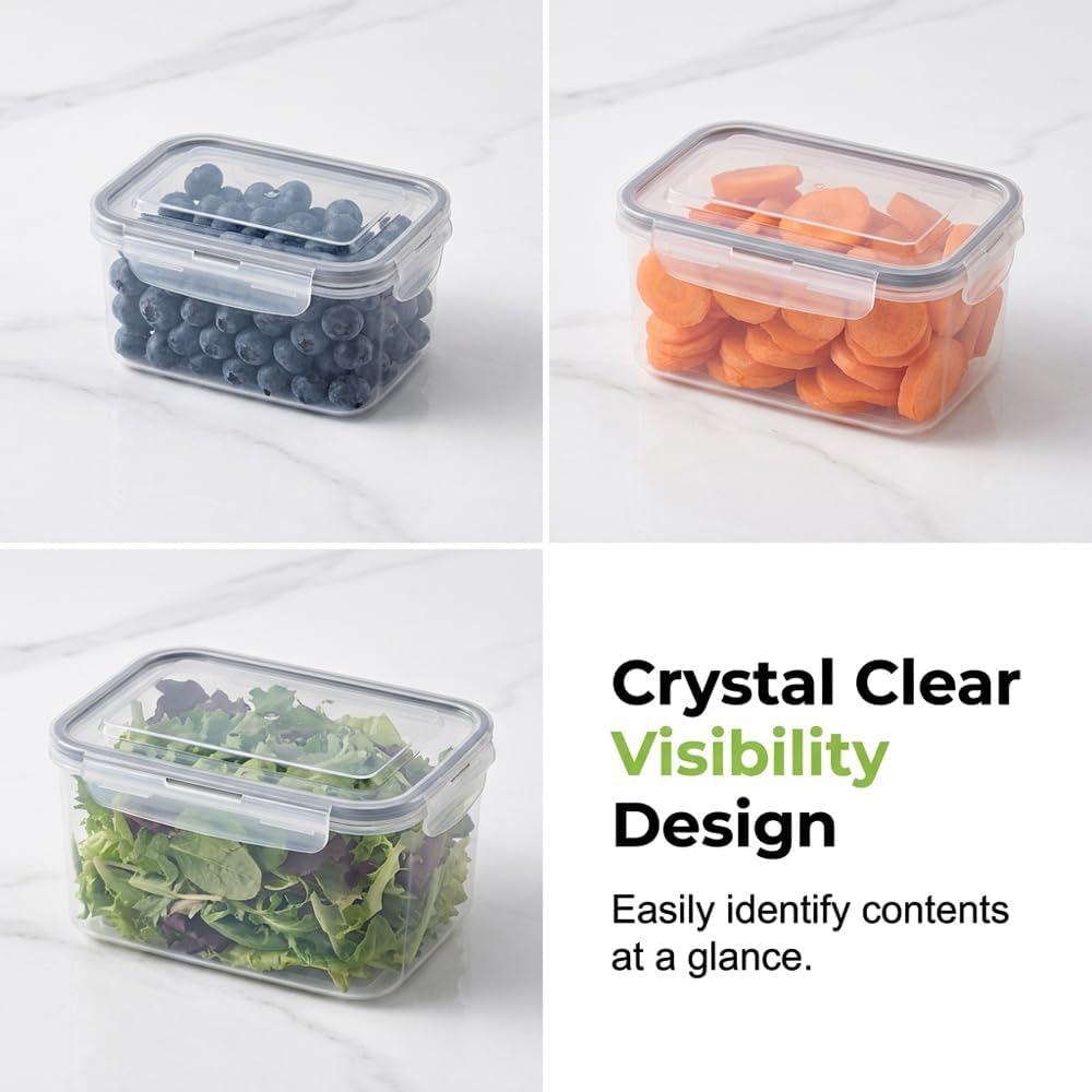 Fruit Storage Containers for Fridge with Removable Colanders and Lids | 4-in-1 Multifunctional transparent plastic produce containers, leakproof fridge organizers for Fruit, vegetables & meal prep