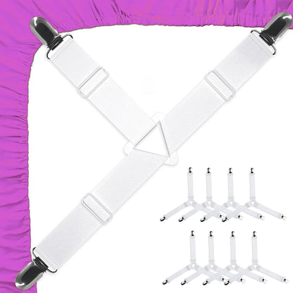 8 Pcs White Bed Sheet Holder Straps Adjustable Heavy Duty Clips | Elastic Fitted Sheet Fastener Keeper Mattress Clip