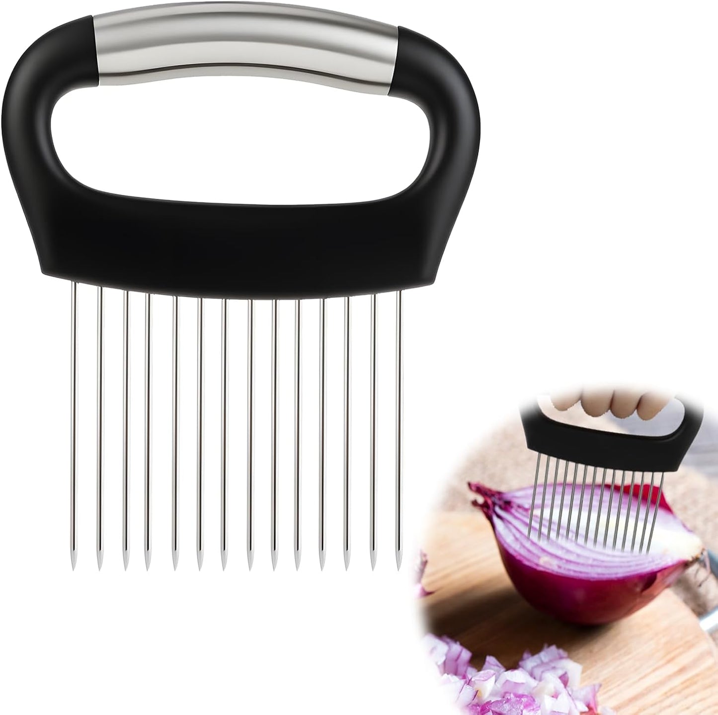 1 Pcs Onion Holder Slicer - Stainless Steel Onion Slicers Tool with Comfort Grip, Secure Onions Slicer for Even Slicing, Ideal for Home Kitchens, Meal Prep & Cooking Enthusiasts