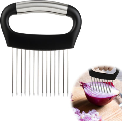 1 Pcs Onion Holder Slicer - Stainless Steel Onion Slicers Tool with Comfort Grip, Secure Onions Slicer for Even Slicing, Ideal for Home Kitchens, Meal Prep & Cooking Enthusiasts