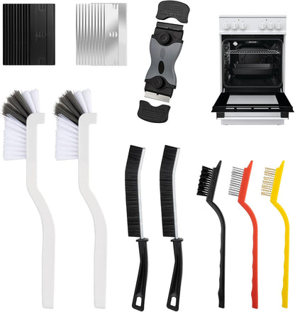 Oven Cleaner Brush Set with Oven Scraper for Cleaning, Heavy Duty Wire Brush Set for Oven, Stove, BBQ Grill & Range Hood, Kitchen Cleaning Kits Tools for Removes Tough Grease & Rust