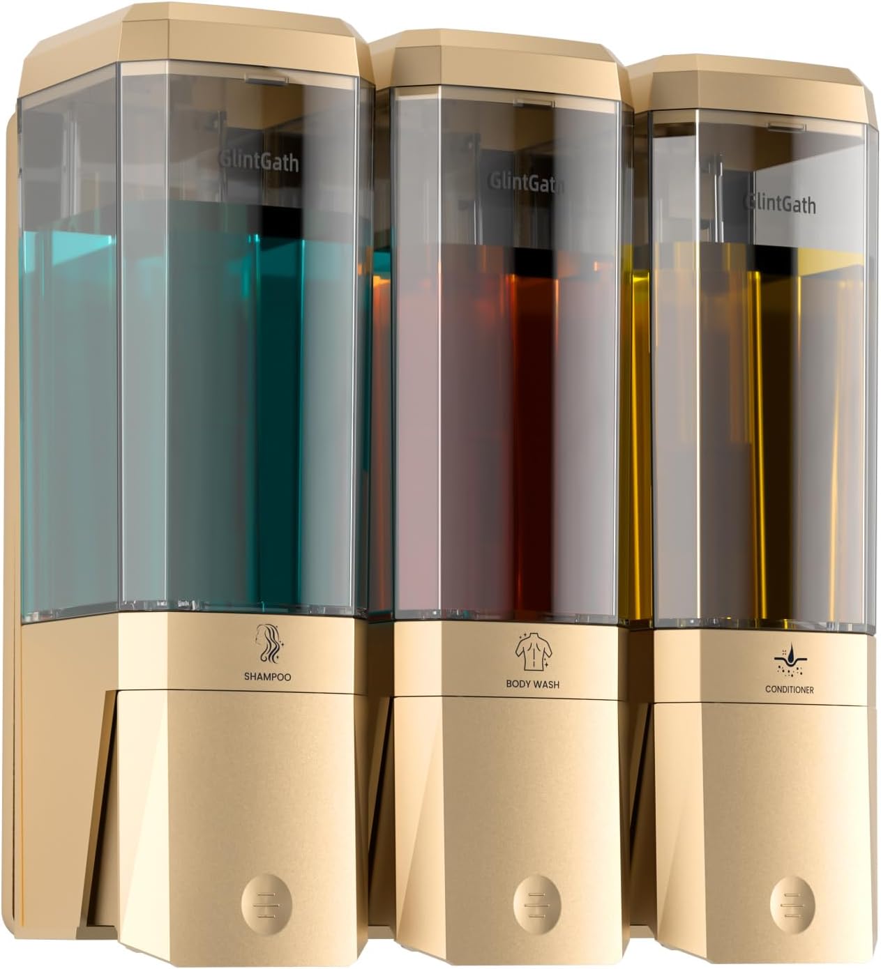 Shampoo and Conditioner Dispenser,Shower Dispenser 3 Chamber No Drill Shampoo Dispenser for Shower Wall Mounted Shower Soap Dispenser for Bathroom Hotel,Large Capacity 3 * 500ML,Gold