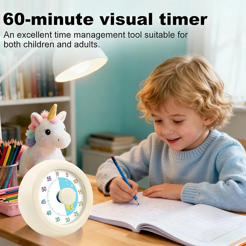 Visual Timer for Kids & Adults, 60 Minute Rainbow Countdown Timer, Time Management Tool for Classroom, Home, Kitchen, Office, School