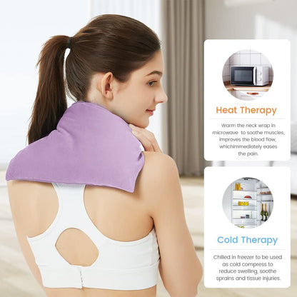 MORLIDEN Microwavable Heated Neck Wrap Warmer and Shoulder Weighted Heating Pad Microwave for Hot and Cold Compress - Purple